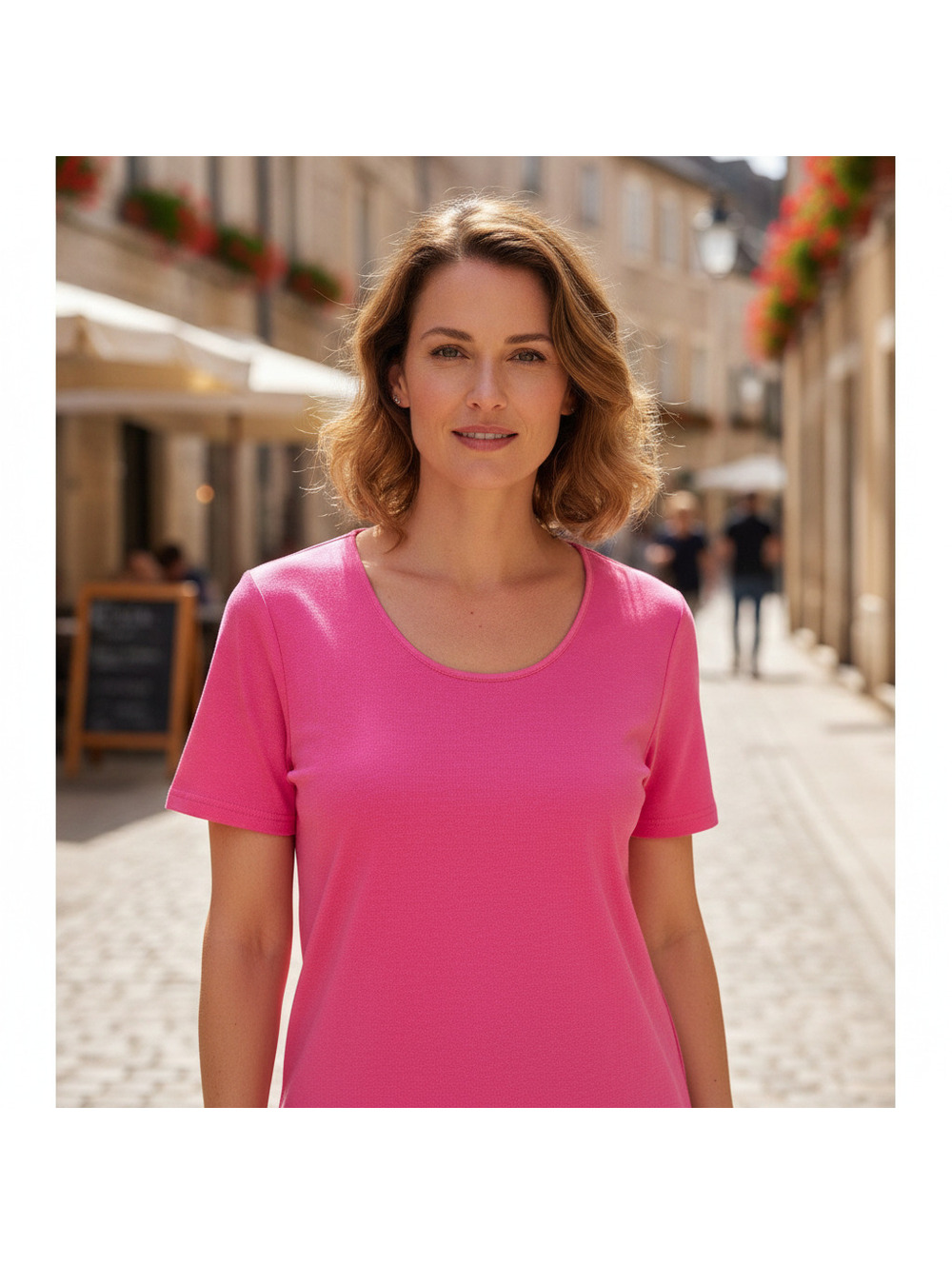 157 CB Collections Pink Short Sleeve Scoop Neck Cotton Rayon Ribbed Top PS NWT